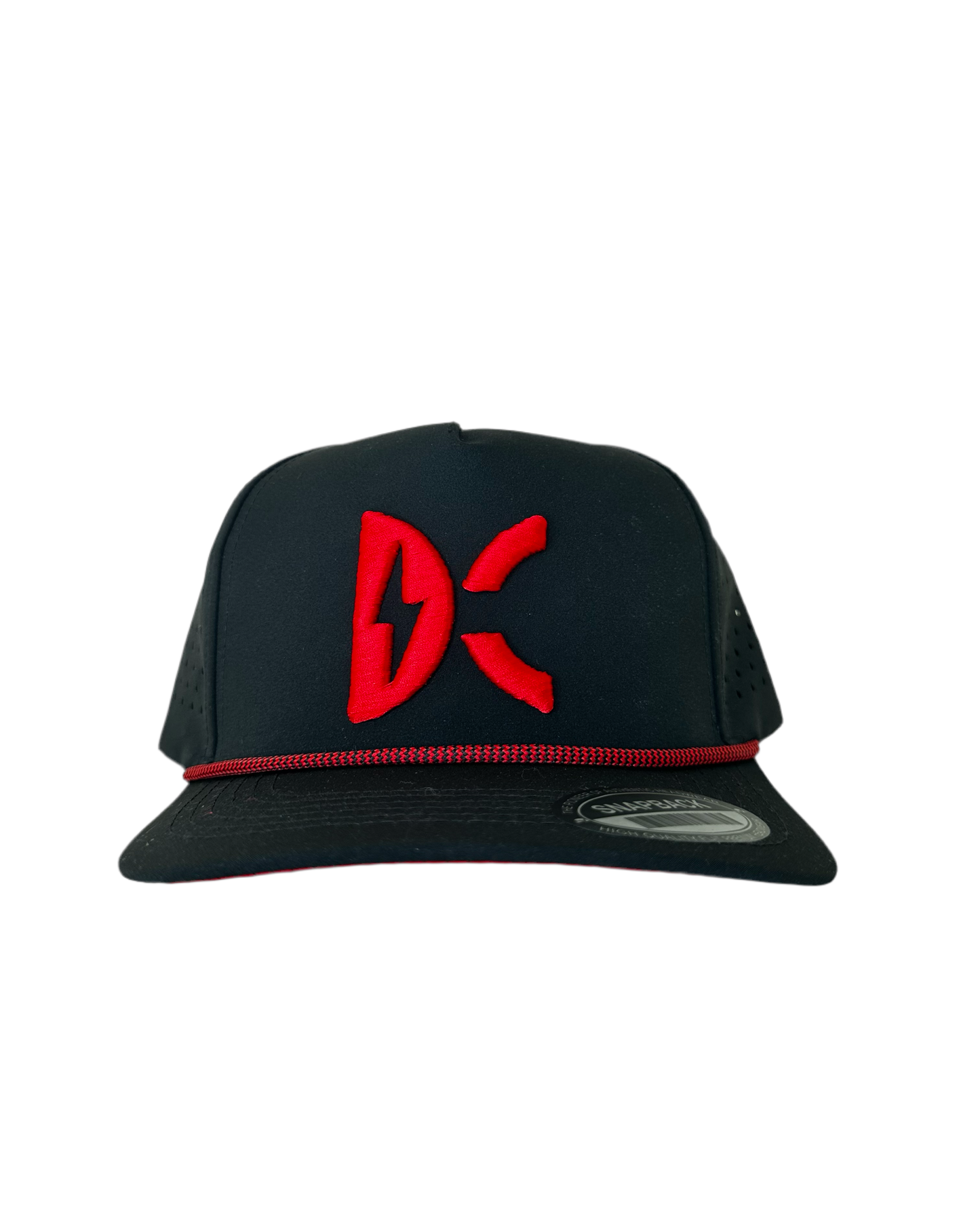 DC 5 Panel Perforated Flat Bill Rope Cap- Navy/Red