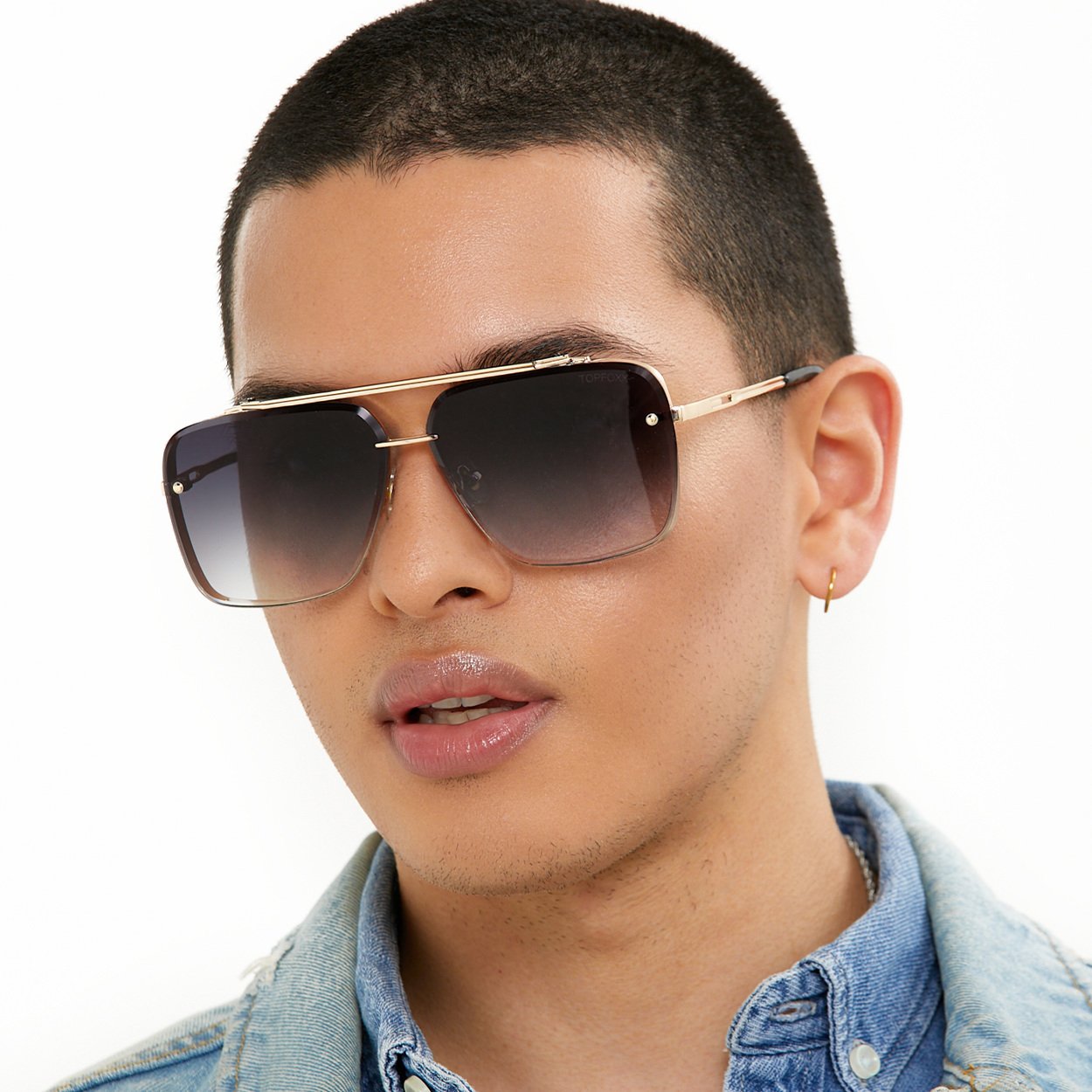 Bella - Gafas de sol estilo aviador cuadradas de gran tamaño en color oro medianoche