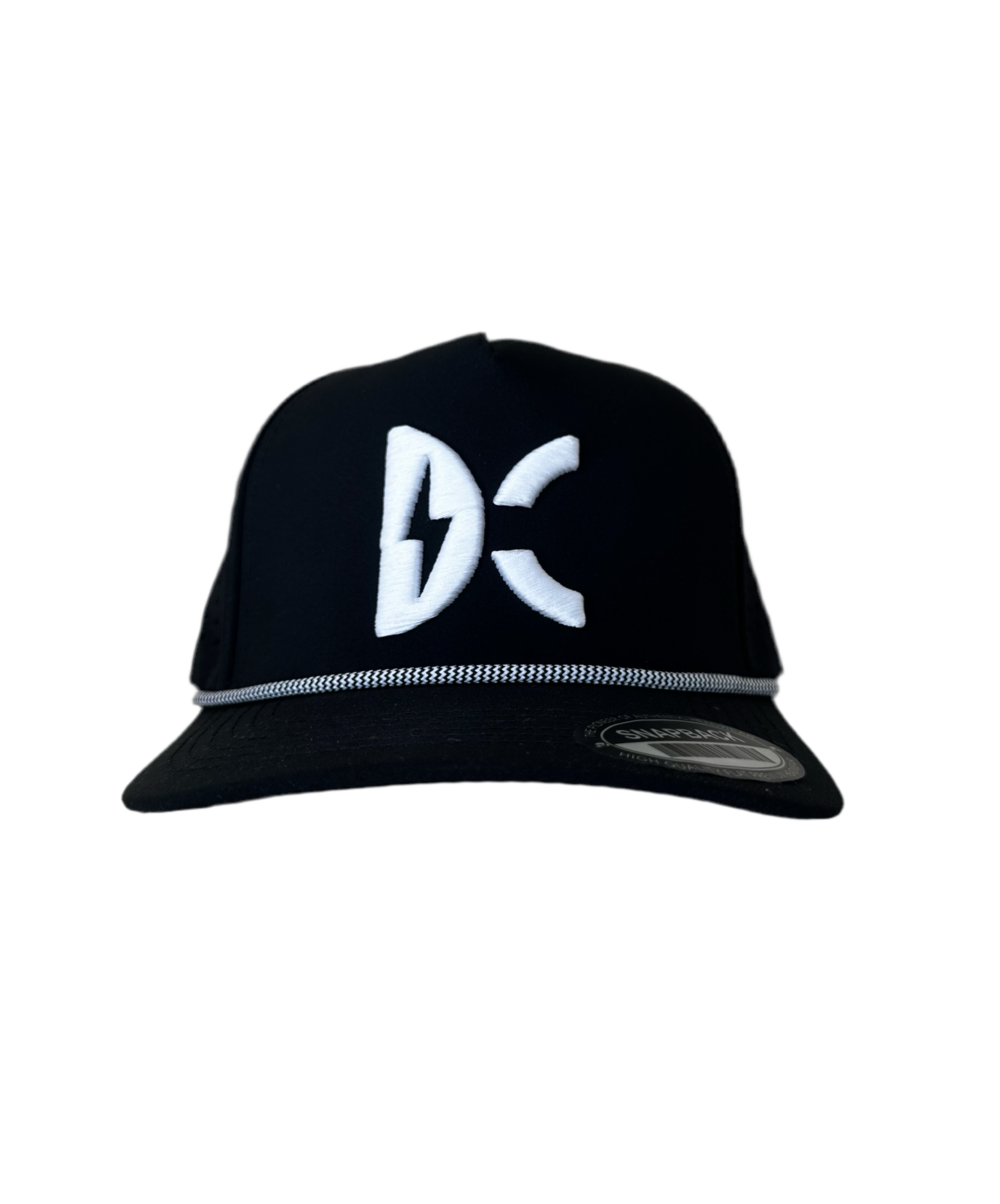 DC 5 Panel Perforated Flat Bill Rope Cap- Black