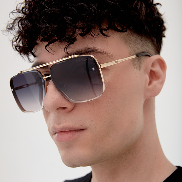 Bella - Gafas de sol estilo aviador cuadradas de gran tamaño en color oro medianoche