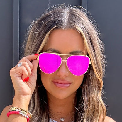 Cristina - Tangle Free - Mirrored Pink Aviator Sunglasses