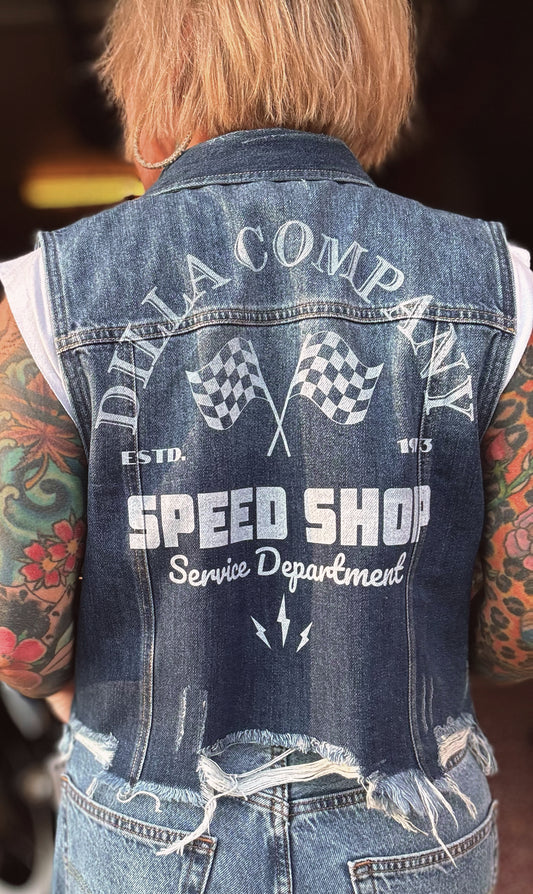 Speed Shop Denim Distressed Vest Women’s Cut