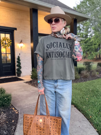 Socially Antisocial Mid Length Boxy Tee